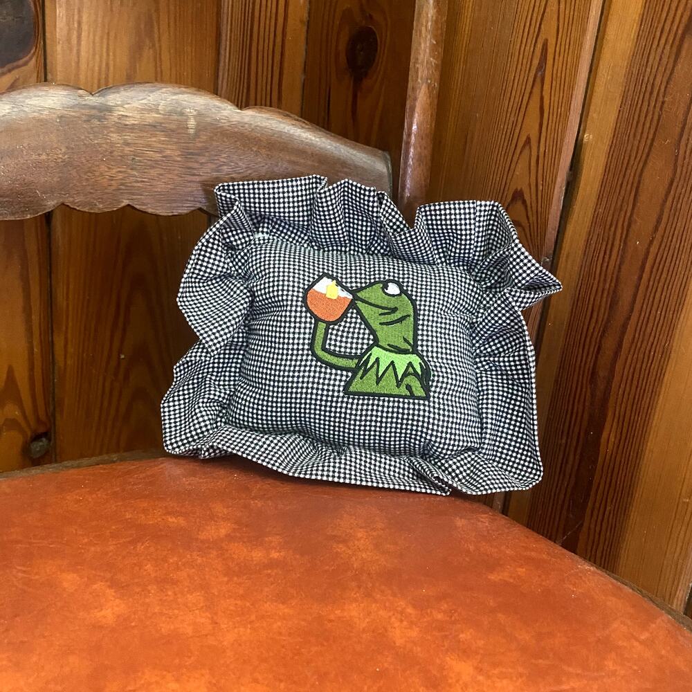 Sips Tea Meme embroidered Mini Ruffled Pillow